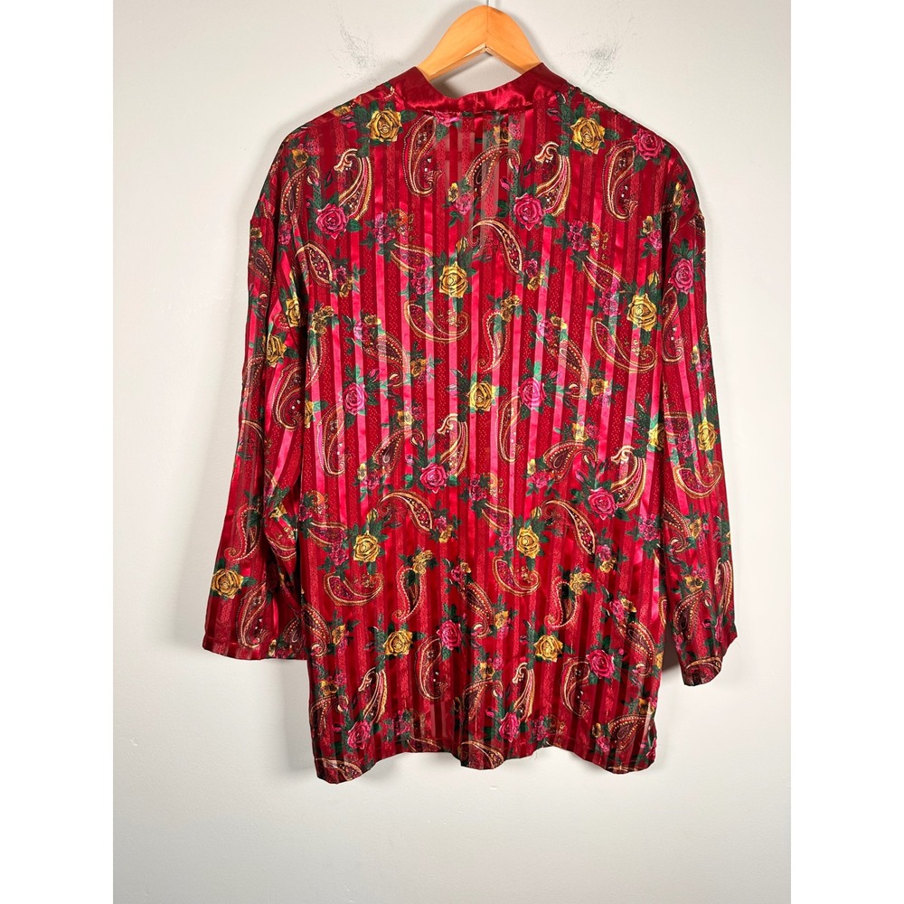 Victoria's Secret Pajama Top Women Medium burgundy Floral Vintage Gold Label - Picture 4 of 6